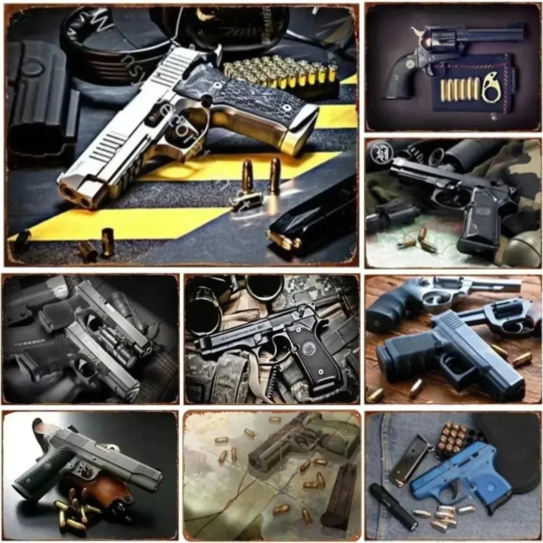 Pistol Metal Signs, Exuding Military Flair, Ideal As Wall Decoration