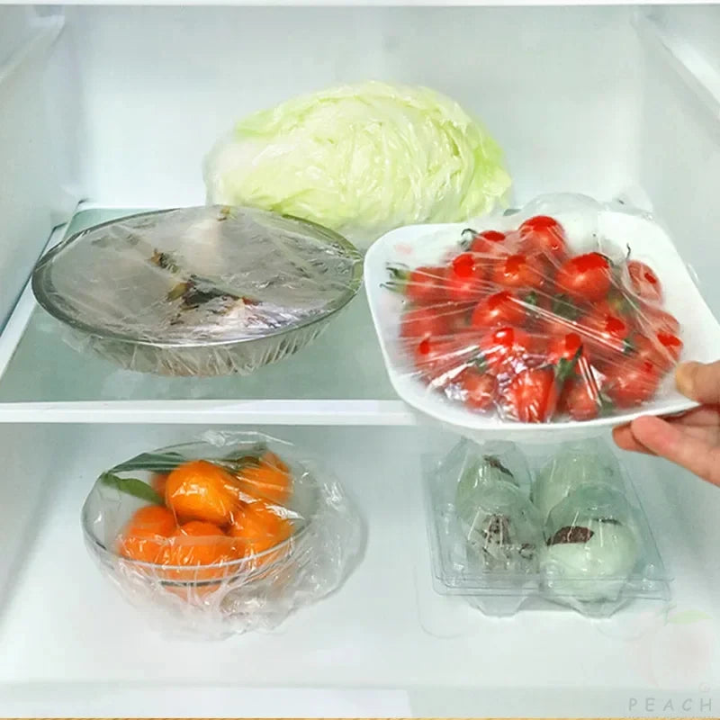 100pcs Disposable Fresh-keeping Cover, Plastic Food Storage Covers,