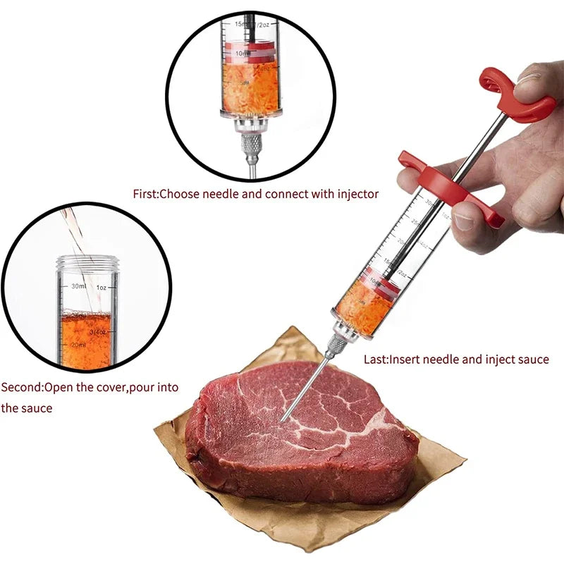 Meat Injector Syringe With 3 Marinade Injector Needles for BBQ Grill