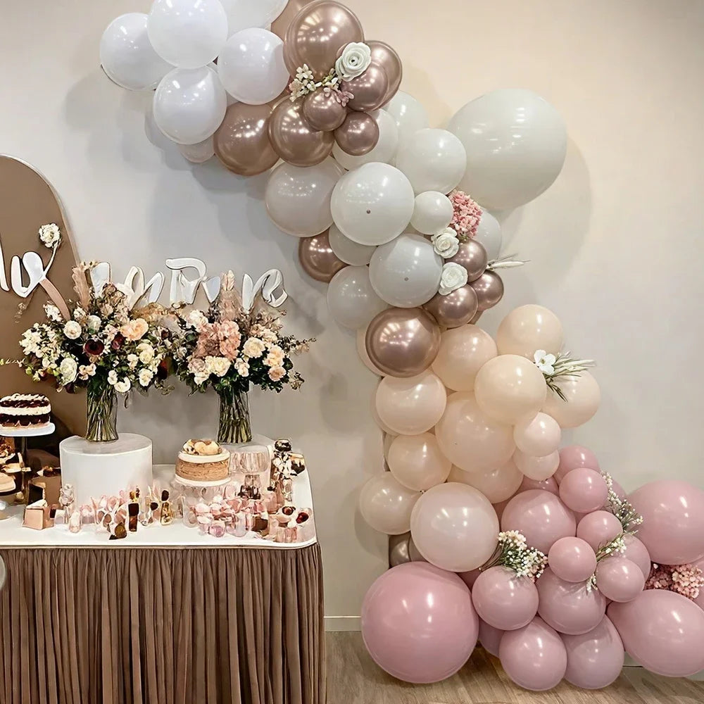 32/52/62pcs Macaron Pink Retro Sand White Champagne Golden Balloons