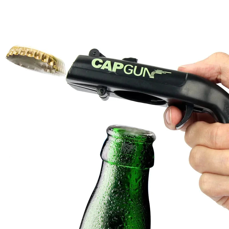 Portable Cap Gun Creative Flying Cap Launcher Beer Opener Bar Tools