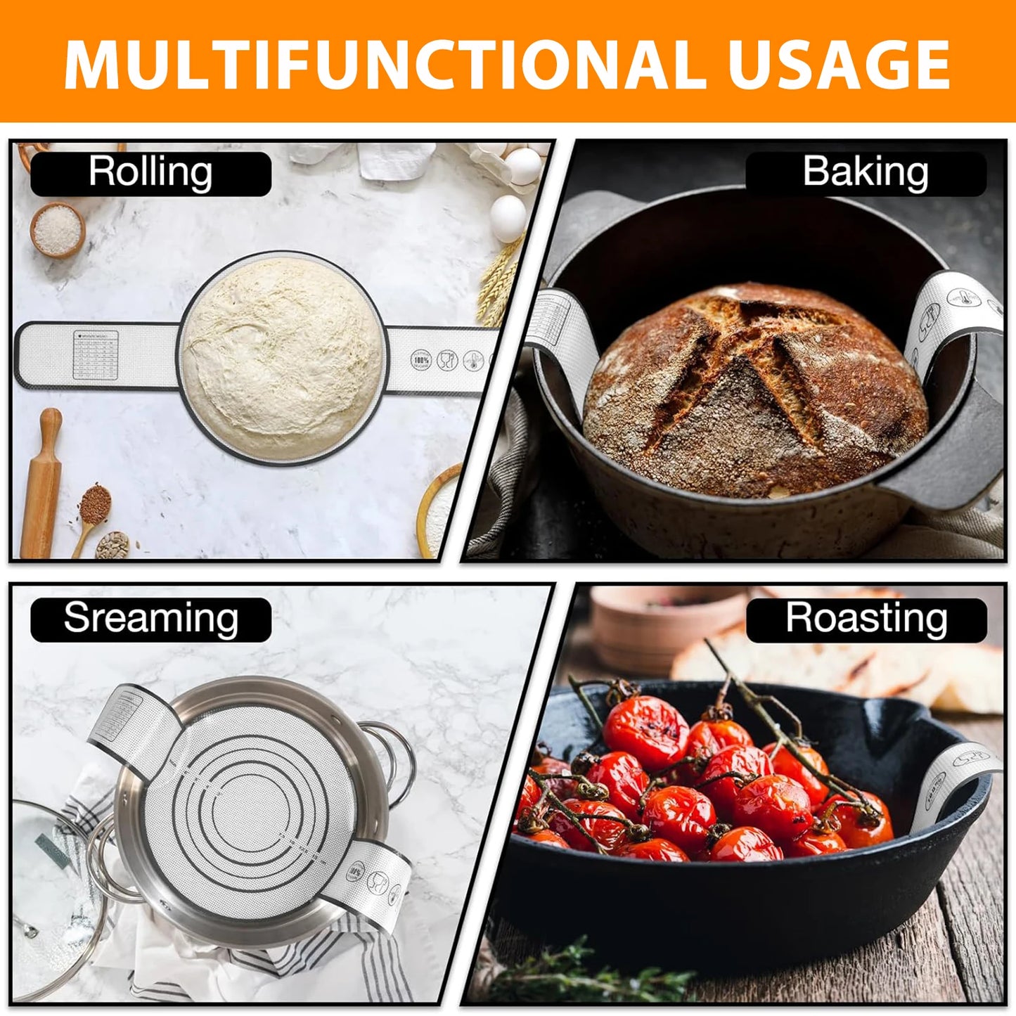 Silicone Bread Sling for Dutch Oven, Reusable Baking Mat with Long