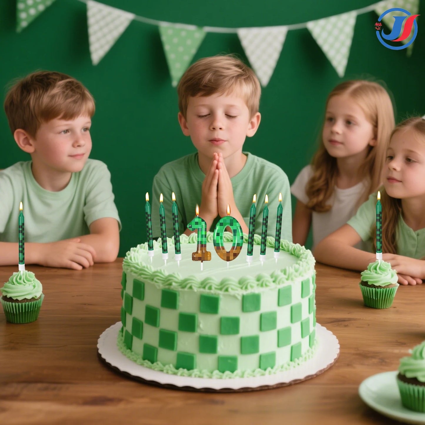 7Pcs Pixel Miner Birthday Cake Candles Topper for Pixel Theme Party