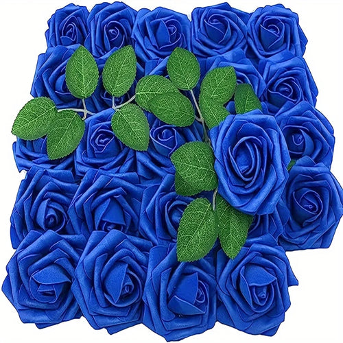 25pcs Artificial Flowers, Fake Flowers Roses W/stem For DIY Wedding