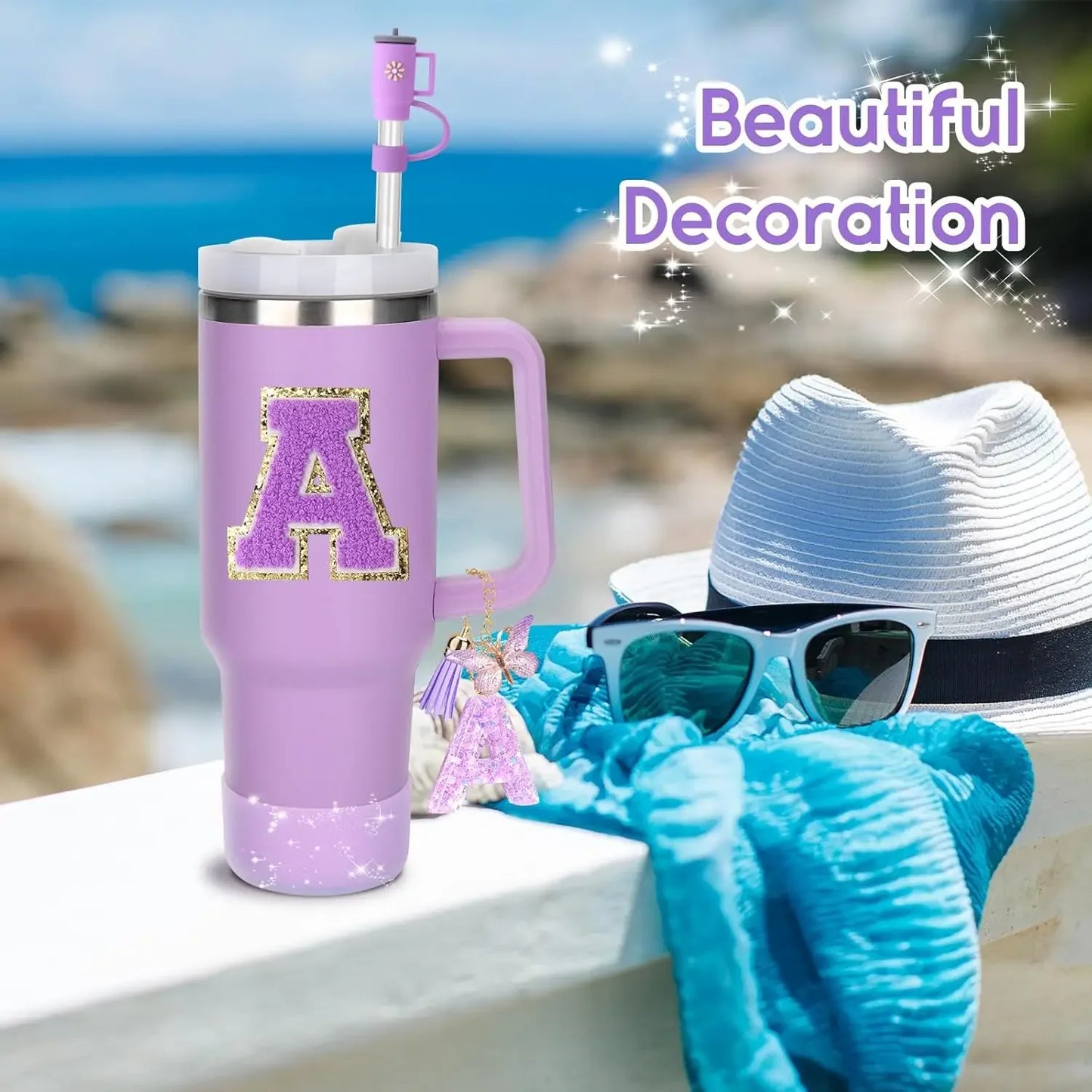 8PCS Accessories Set for Stanley Cup Purple 30oz 40oz tumbler Silicone