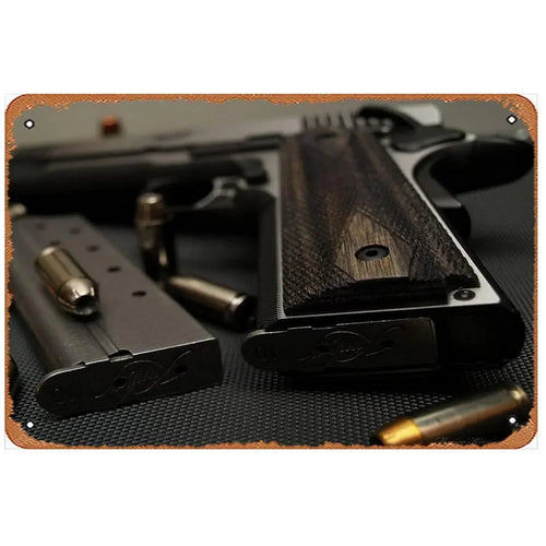 Pistol Metal Signs, Exuding Military Flair, Ideal As Wall Decoration