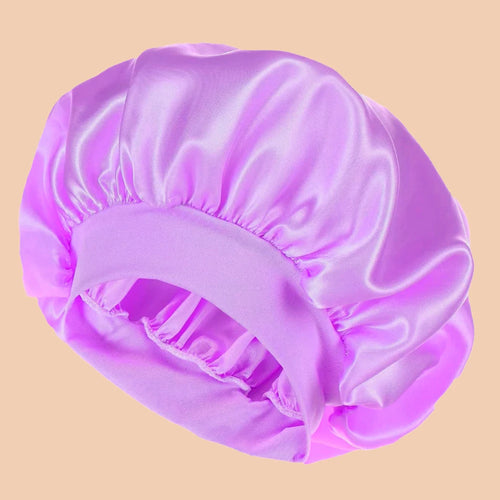 1pc Women's Solid Color Satin Wide-Brimmed Shower Cap, Suitable For