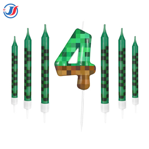 7Pcs Pixel Miner Birthday Cake Candles Topper for Pixel Theme Party