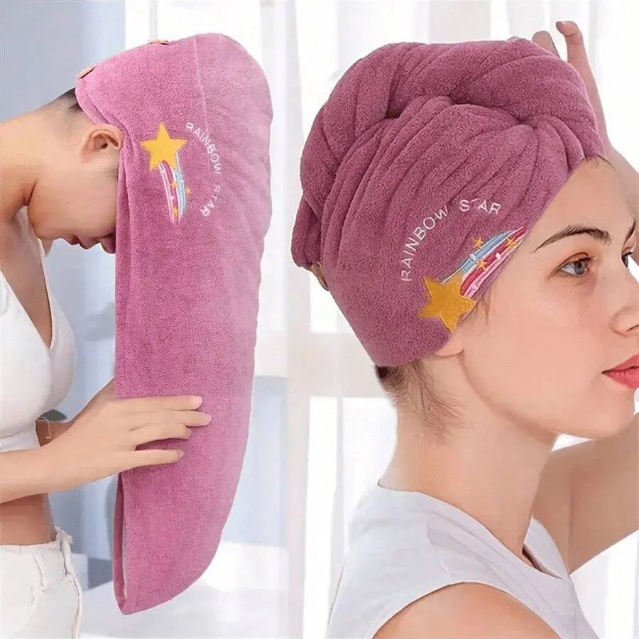 1Pc Embroidery Style Hair Drying Cap, Coral Fleece Thickened Hair