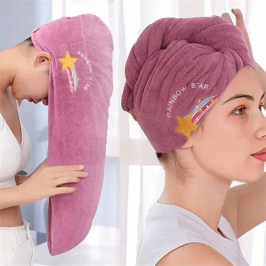 1Pc Embroidery Style Hair Drying Cap, Coral Fleece Thickened Hair