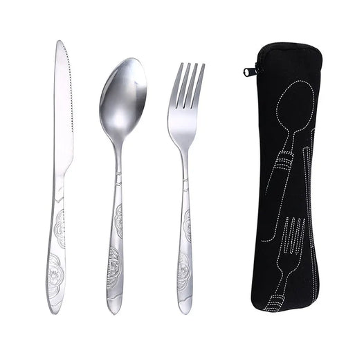 [Hot Sales] Picnic Set Tableware Washable with Zipper Travel Cutlery