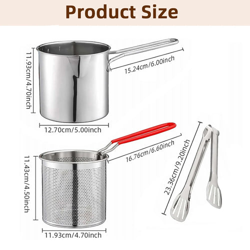 Deep Frying Pot  Kitchen Fryer With Strainer Stainless Steel Tempura