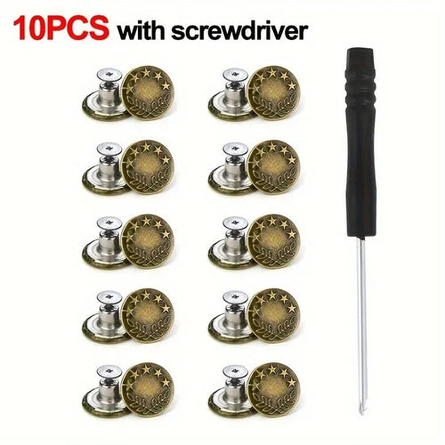 10Pcs Metal Jeans Buttons 17mm Replacement No-Sewing Screw Button