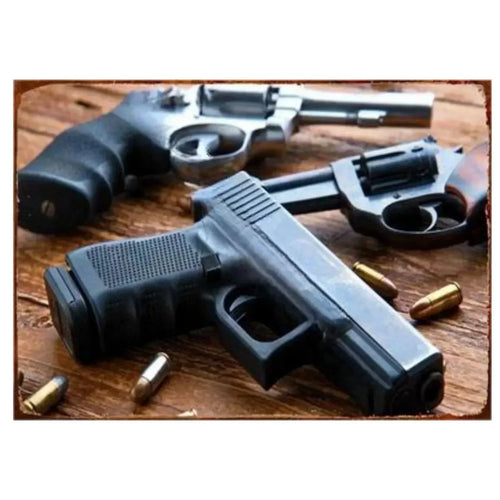 Pistol Metal Signs, Exuding Military Flair, Ideal As Wall Decoration