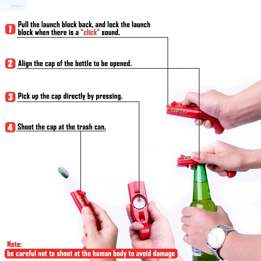 Portable Cap Gun Creative Flying Cap Launcher Beer Opener Bar Tools