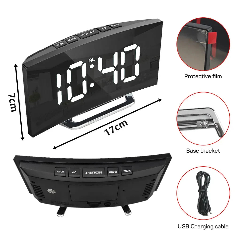 Curved Screen Clock Digital Led Alarm Clock with Temperature Display