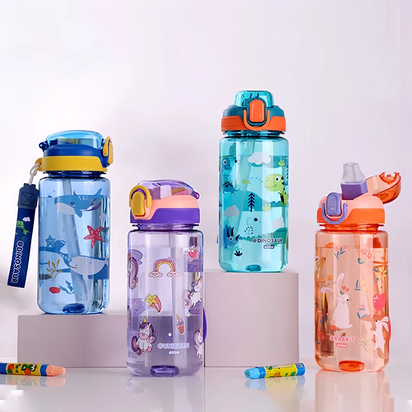 600ml Dinosaur Water Bottle For Kids Water Sippy Cup With Silicone