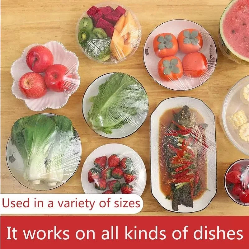 50 Pieces Disposable Food Cover Plastic Wrap Food Grade Fruit And