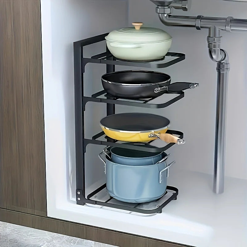Adjustable Pot Rack Organizer, Kitchen Stainless Steel Pot Storage