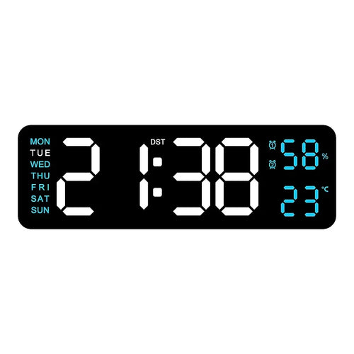9 Inch Large Digital Wall Clock USB Powered TEMP Humidity Week Auto