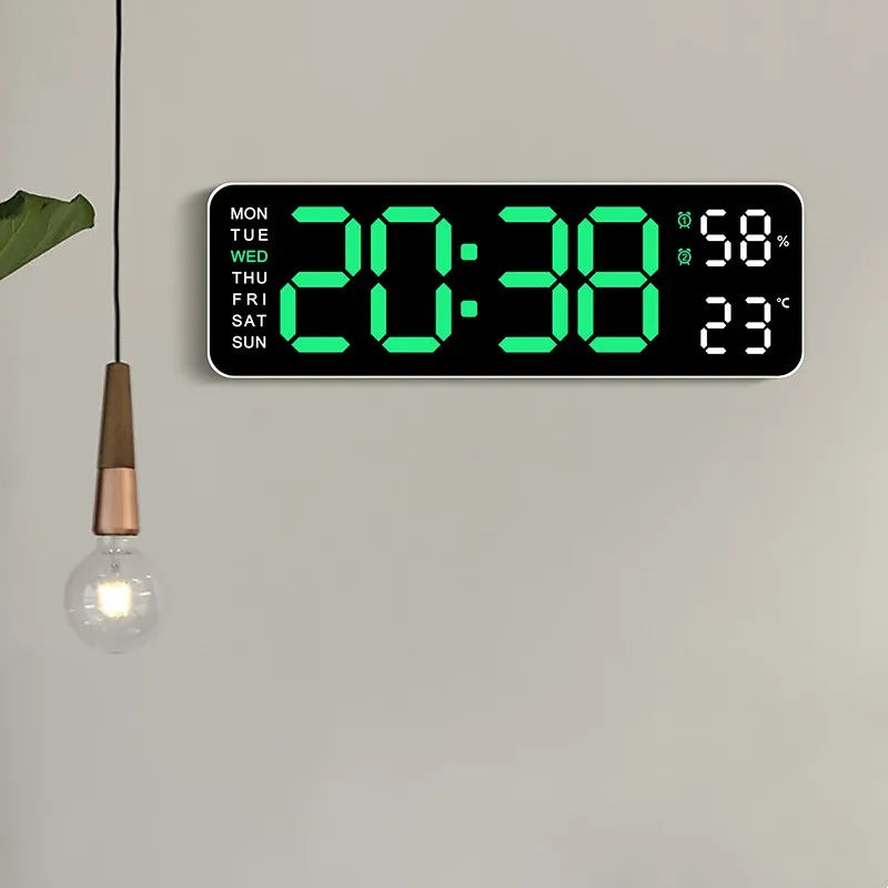 9 Inch Large Digital Wall Clock USB Powered TEMP Humidity Week Auto