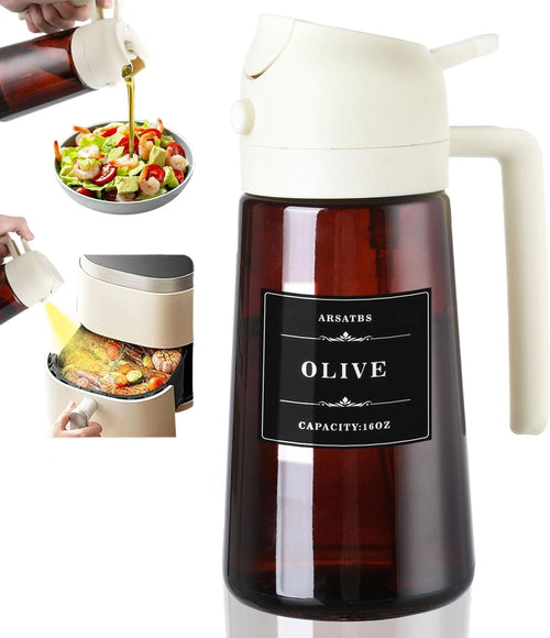 2-in-1 Glass Oil Dispenser & Sprayer - 16oz/470ml Leakproof Olive Oil