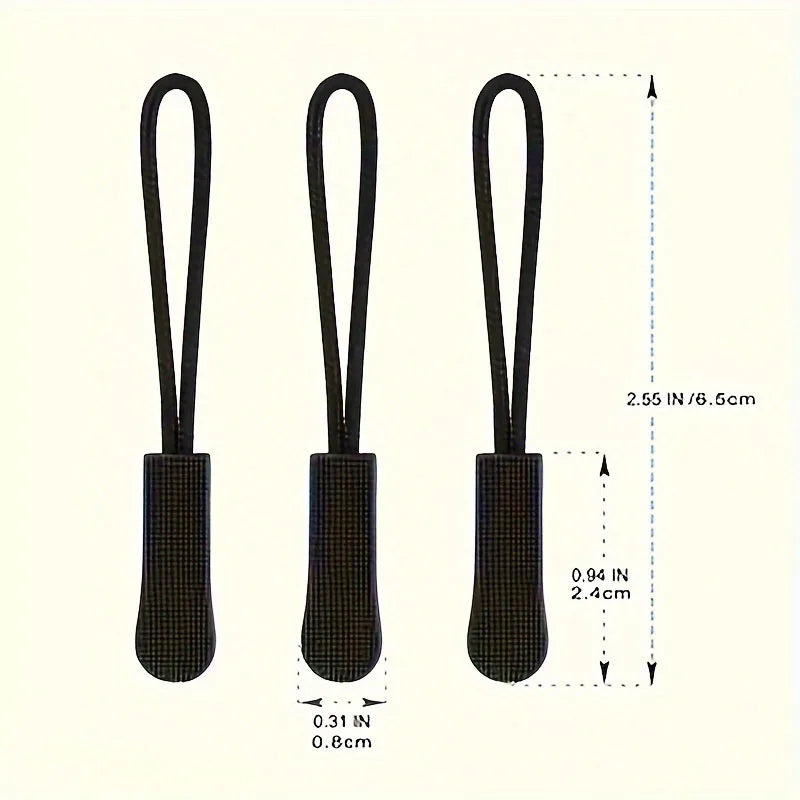 10 black plastic zipper puller, durable PVC zipper puller, suitable