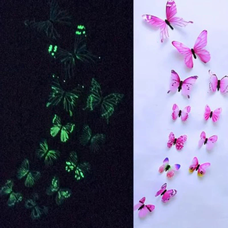 12 Pcs 3D Luminous Butterfly Creative Wall Stickers DIY Wall Stickers