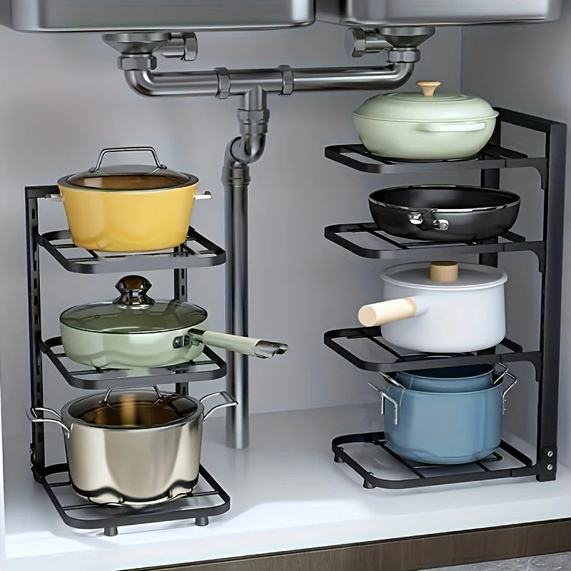 Adjustable Pot Rack Organizer, Kitchen Stainless Steel Pot Storage