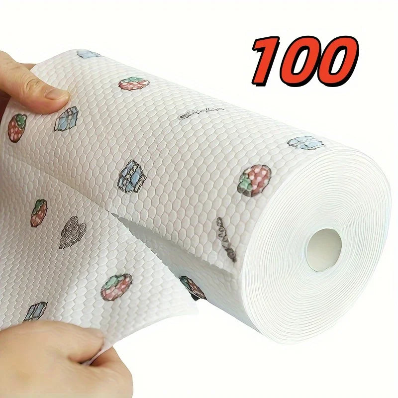 50 100pcs/roll Dishcloth Absorbent Thickened Kitchen Paper Dry Wet Use