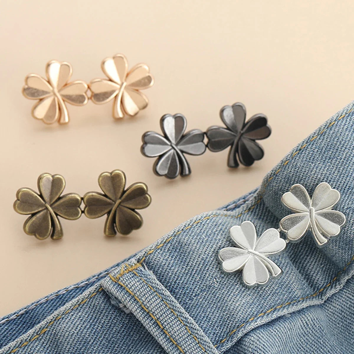 1 Pair Jeans Button Adjustable Clips for Pant Skirts Waist Tightener