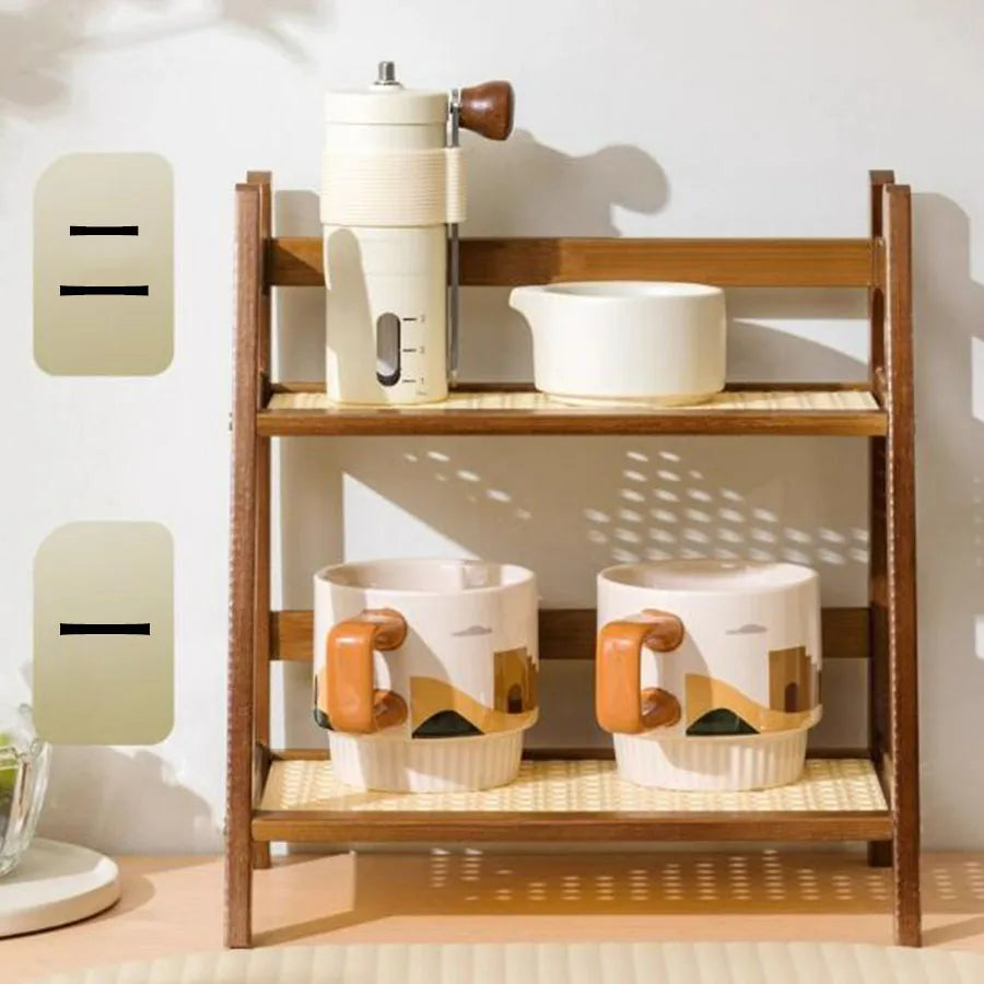 Countertop Organizer 2 Layer Coffee Cup Holder Multipurpose Bamboo