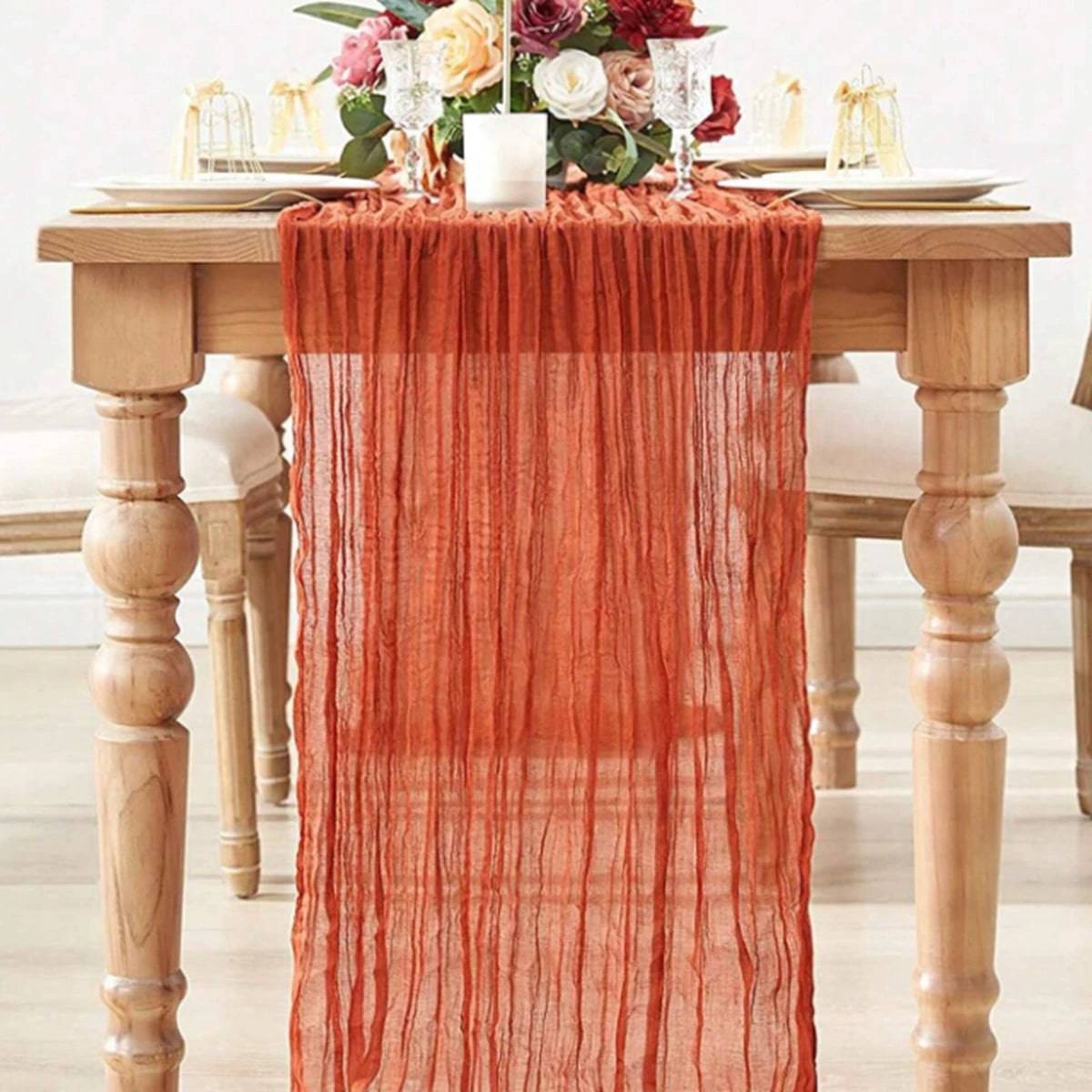 Semi-Sheer Gauze Table Runner Sage Cheesecloth Table Setting Dining