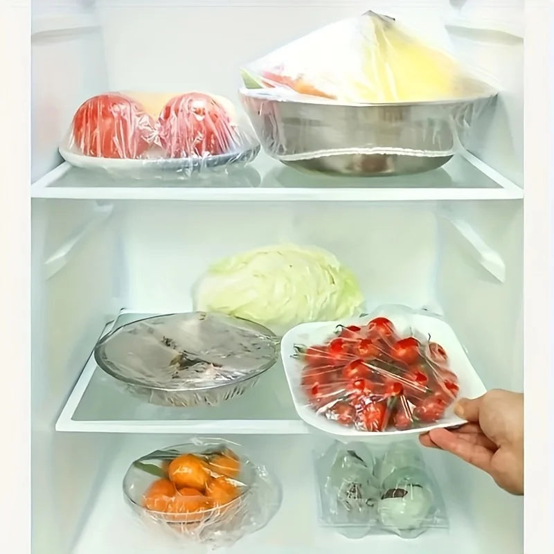 100pcs Reusable Elastic Food Covers - Transparent Stretchable Bowl