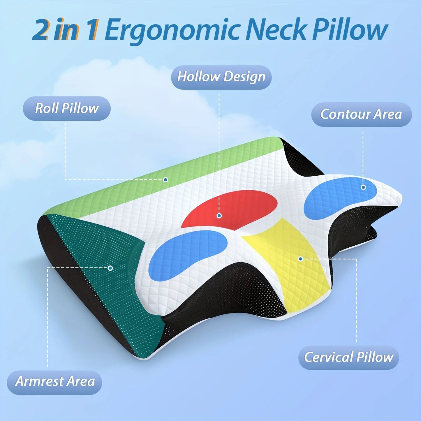 1pc Memory Foam Cervical Pillow, 2 in 1 Ergonomic Contour Orthopedic