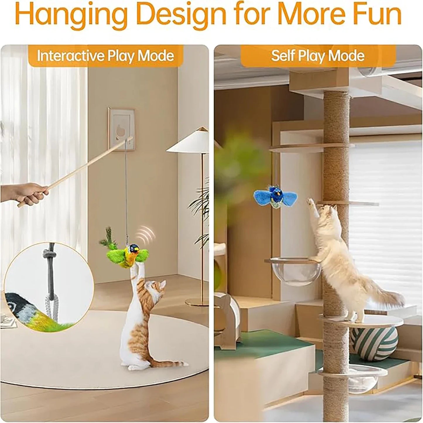 Indoor Interactive Birds Toy for Cat Chasing Teasing Toy Sounding