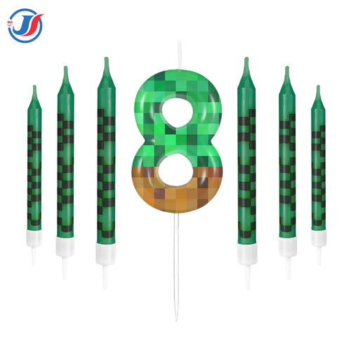 7Pcs Pixel Miner Birthday Cake Candles Topper for Pixel Theme Party