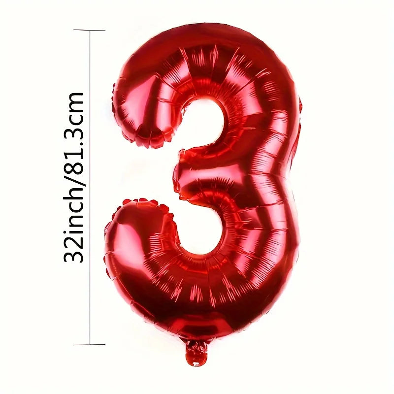 32INCH Red Number Foil Balloons for Birthday Anniversary Party Decor,