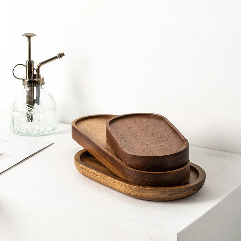 Tableware Solid Wood Food Tray Round Rectangle Dessert Plate