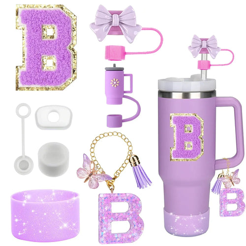 8PCS Accessories Set for Stanley Cup Purple 30oz 40oz tumbler Silicone