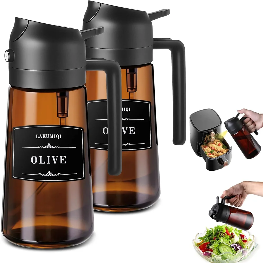 2-in-1 Glass Oil Dispenser & Sprayer - 16oz/470ml Leakproof Olive Oil