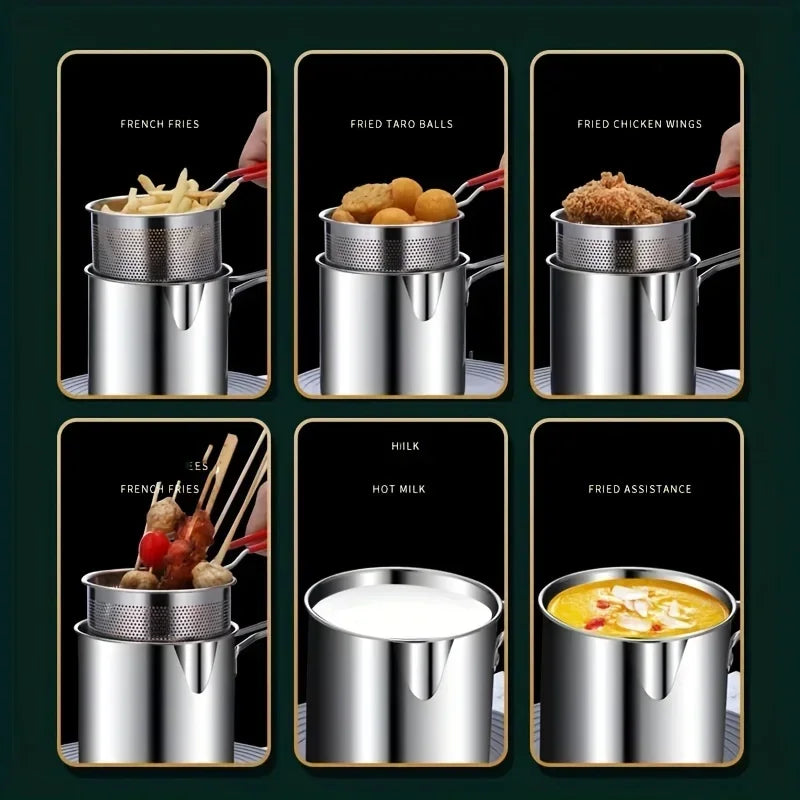 Stainless Steel Deep Fryer With Frying Basket Multifunctional Small
