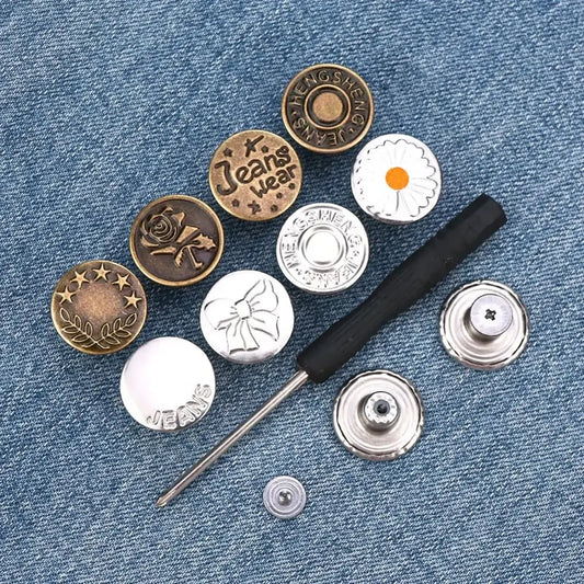 10pcs/Pack 17mm Adjustable Nail-Free Jeans Waist Extender Buttons