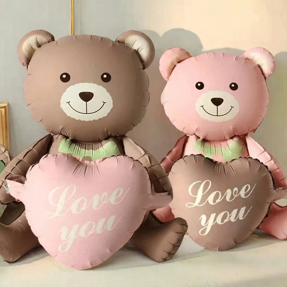 3D Matte Standing Bear Foil Balloons Bear Hold Heart Wedding Birthday