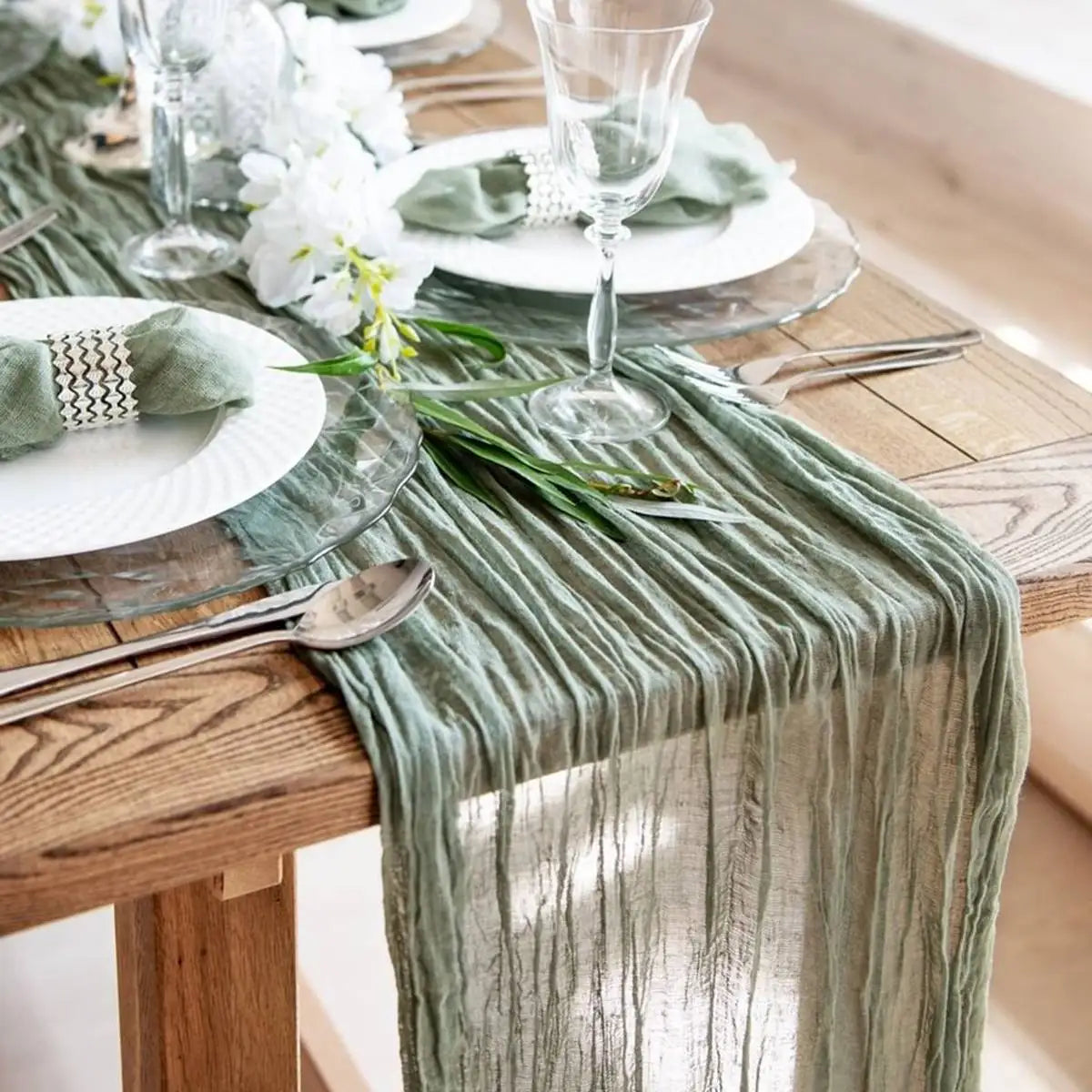 Semi-Sheer Gauze Table Runner Sage Cheesecloth Table Setting Dining