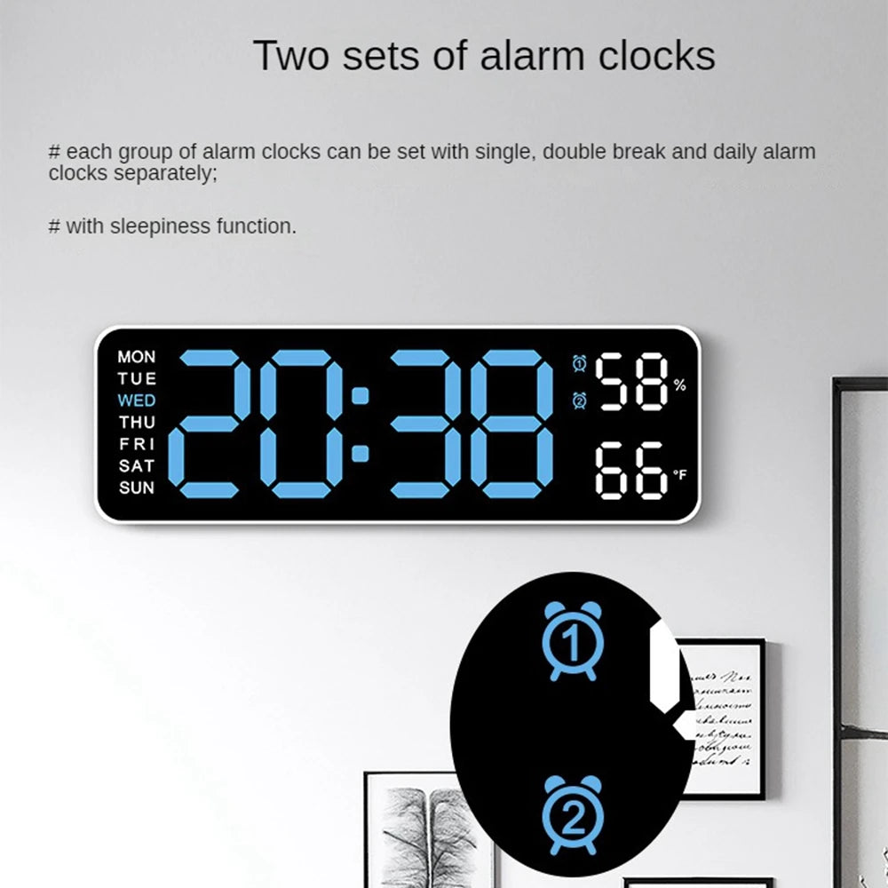 Large Digital Wall Clock Temperature and Humidity Week Display