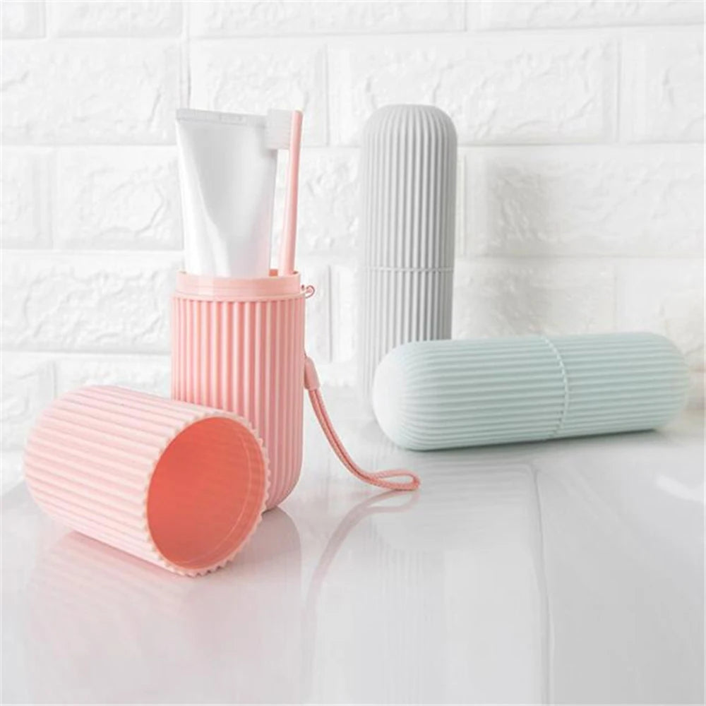 Travel Toothbrush Box Vertical Stripe Portable Mouthwash Cup Brushing