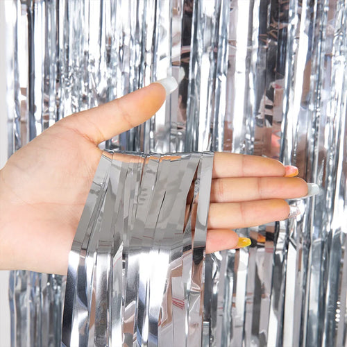 Cheap as a Party Metallic Tinsel Foil Fringe Curtains Backdrop for