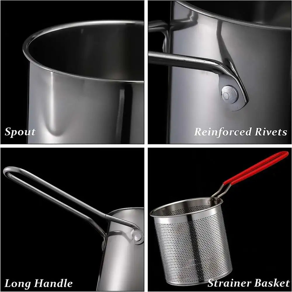 Deep Frying Pot  Kitchen Fryer With Strainer Stainless Steel Tempura