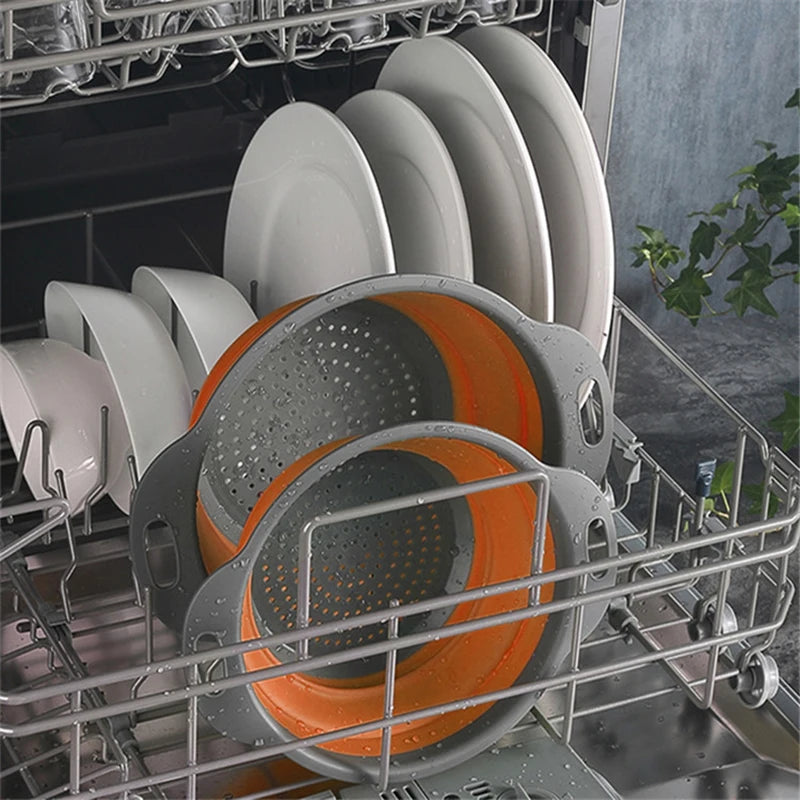1/2pcs Silicone Round Folding Vegetable Fruits Washing Drain Basket